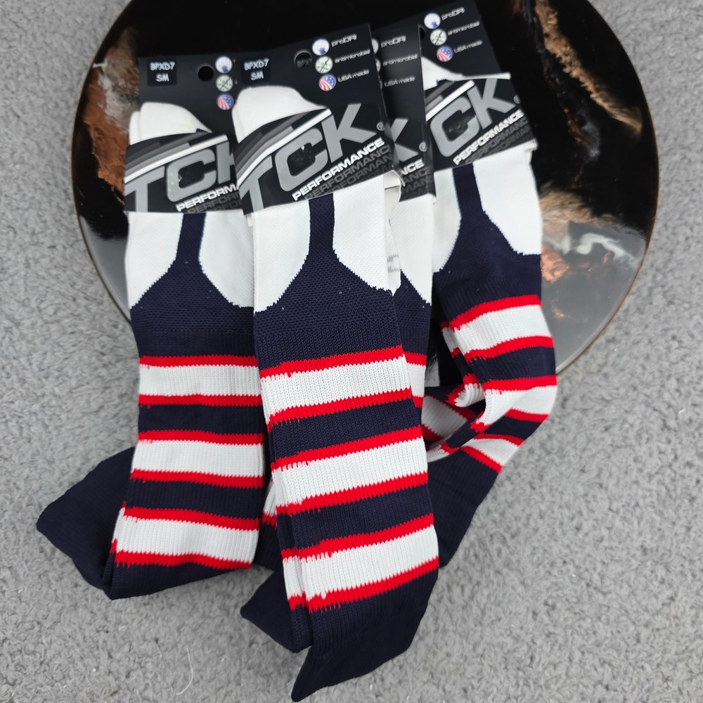 TCK Performance Baseball Socks Striped Navy Red White Small Lot of 4 pairs‎